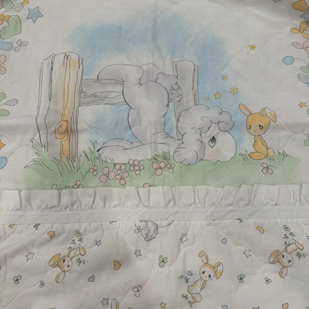 Vintage Precious Moments Sam B Bunny Lamb Handmade Baby Crib Quilt 36x47